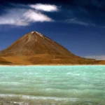 Licancabur volcano and green lagoon